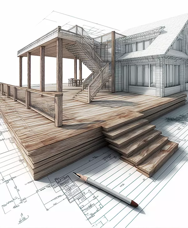 Detailed drawings of plans for a deck addition to a home, deck design in Denver CO